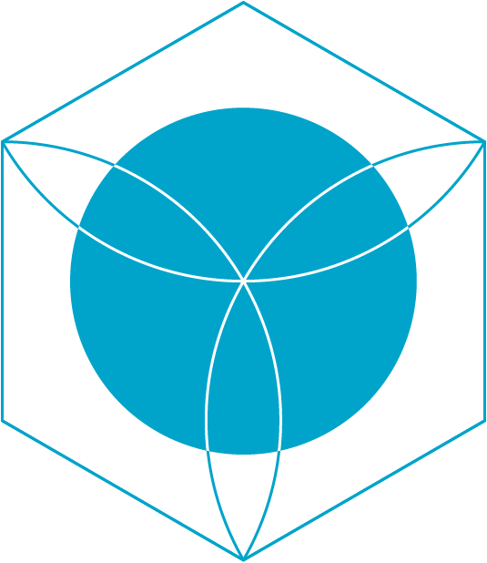 turquoise circle and trefoil in a hexagon, represents Kavli astrophysics