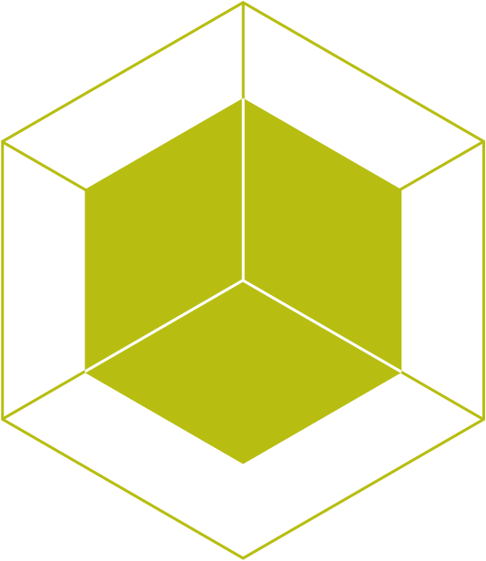 chartreuse hexagon in a cube, represents Kavli nanoscience